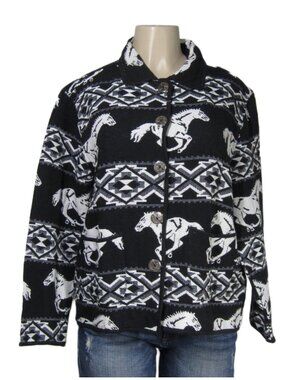 VTG Red Ranch HORSE Barn Chore Tapestry Boho Western Equestrian  Jacket Coat  L